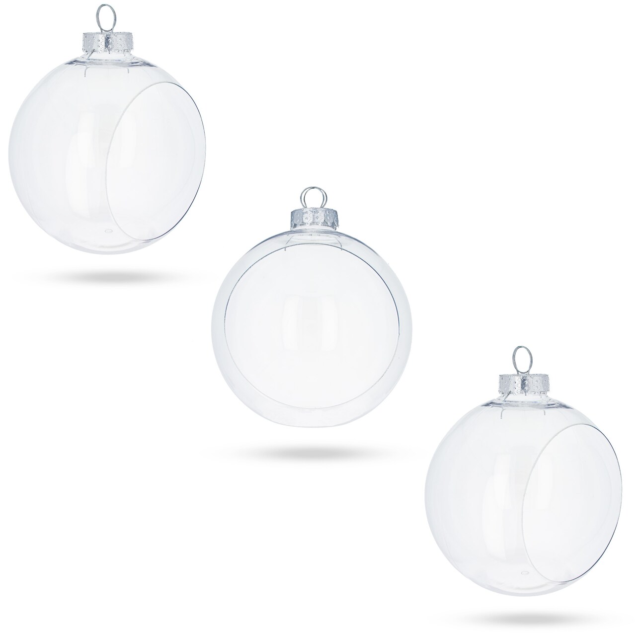 Set of 3 Clear Plastic Christmas Ball Ornaments with Cutout Openings DIY Craft 3.6 Inches